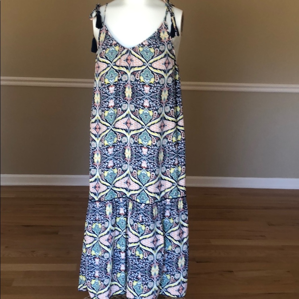 Finn & Grace navy print midi dress xs